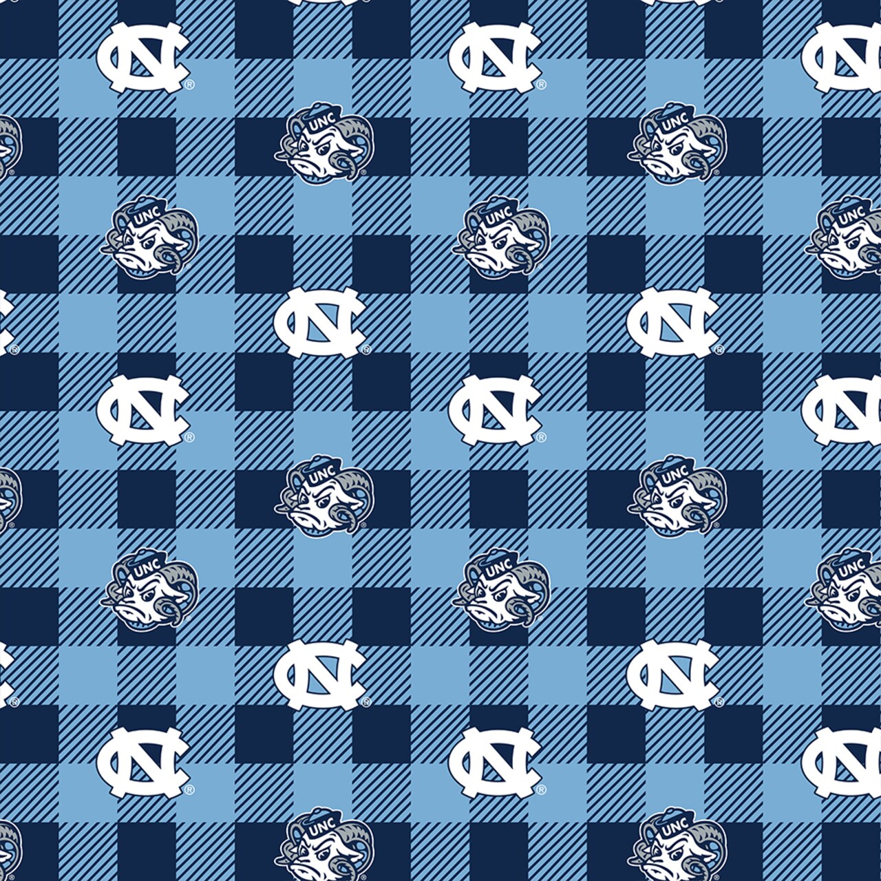 Sykel Enterprises-University of North Carolina Fleece Fabric-UNC Tar Heels Buffalo Plaid Fleece Blanket Fabric-Sold by the yard